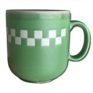 Otagiri Japan Vintage Matte Light Green + Cream Checkered Border Gloss Rim Mug